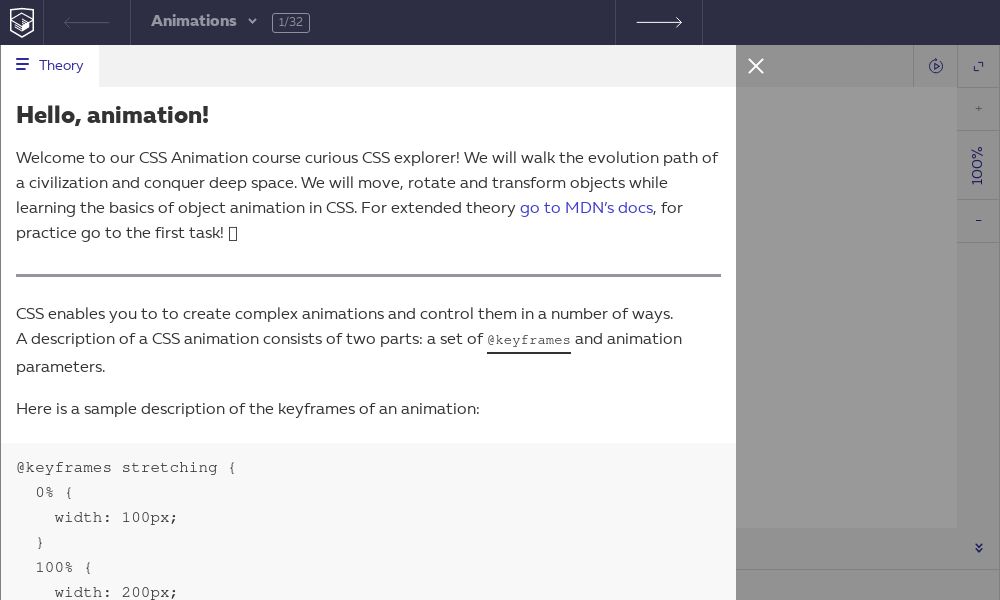 Screenshot of CSS Animation course