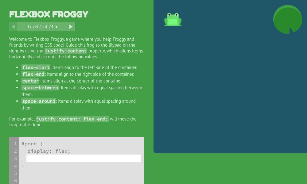 Screenshot of Flexbox Froggy
