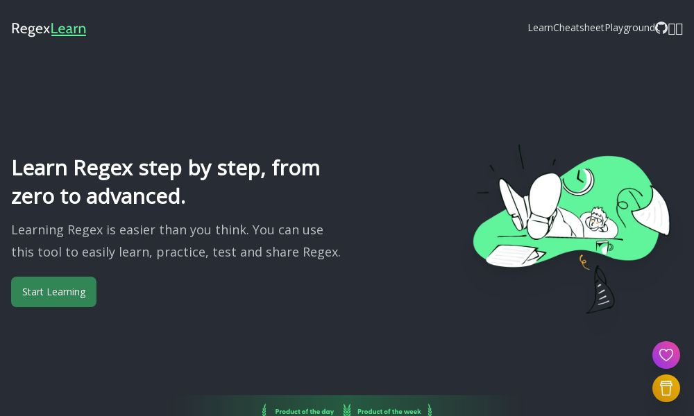Screenshot of RegexLearn