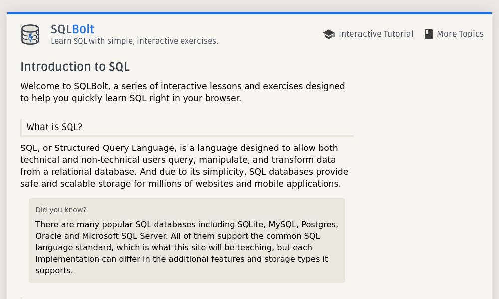 Screenshot of SQLBolt