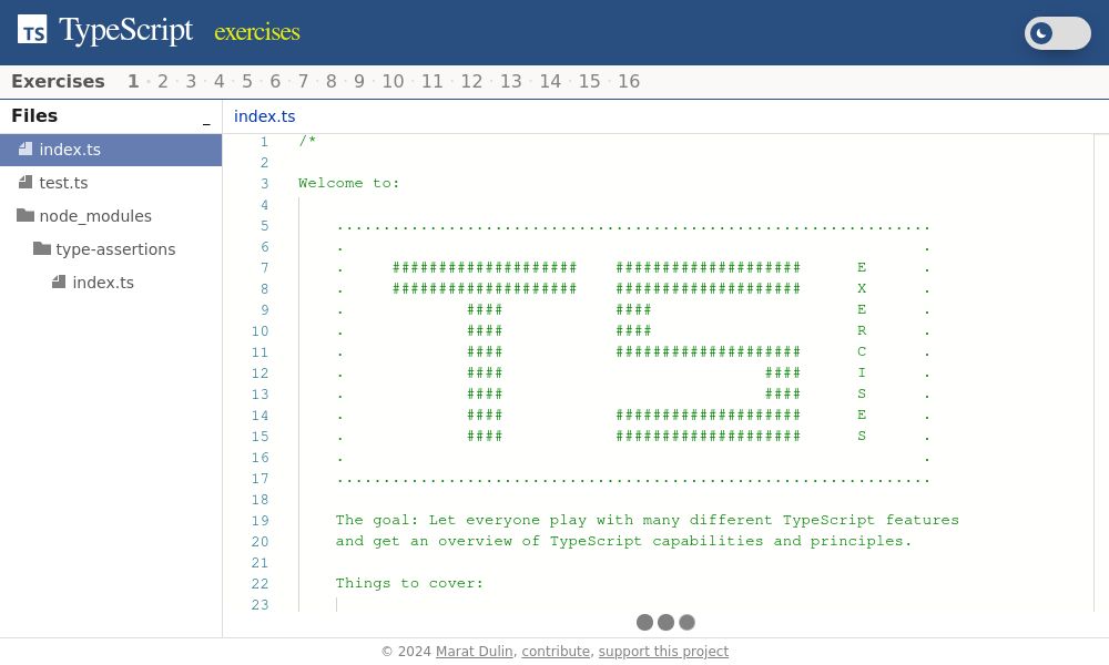 Screenshot of TypeScript exercises